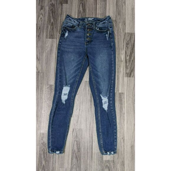 (3/$35) NOBO No Boundaries Size 3 Distressed High Rise Skinny Button Fly Jeans - Picture 1 of 10